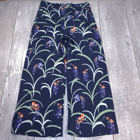 Maeve Pants - Maeve Anthropologie Colette Pants Womens 28 Navy Blue Floral Wide Leg High Rise
